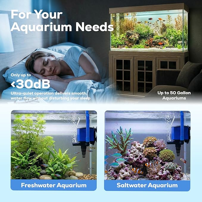 Aqua Dream 660 GPH Aquarium Powerhead - 3-in-1 Submersible Filter Pump with Air Oxygenation & Adjustable Flow, 35W High-Performance Water Circulation Pump for Fish Tanks - 8 Pcs