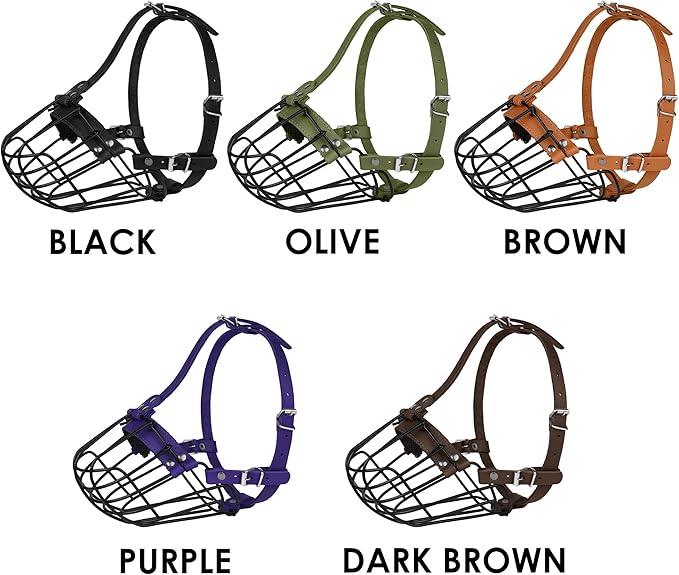 Pitbull Dog Muzzle Breathable Metal Basket for Large Dogs Amstaff Staffordshire Terrier Secure Wire Mask Adjustable Durable Leather Straps Biting Chewing Barking (Purple)