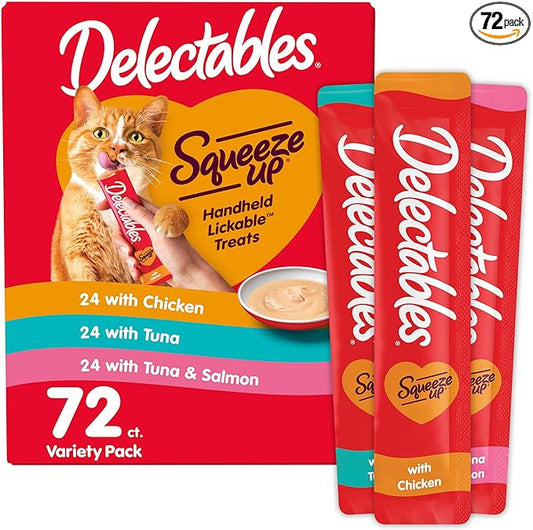 Delectables Squeeze Up Variety Pack, Creamy Squeezable Puree, Lickable Wet Cat Treats, Grain Free, No Added Fillers, No By-Products, No Added Preservatives, 0.5 Ounces Tube, 144 Tubes Total, pack of 2