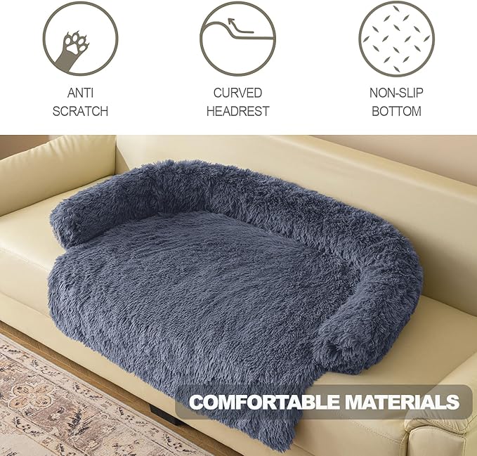 Tinaco Calming Dogs/Cats Bed Mats, Dog Pad Washable Removable Couch Cover, Plush Long Fur Mat for Pets, Waterproof Lining, Perfect for Small, Medium and Large Dogs and Cats (Navy Blue, 31"x23")