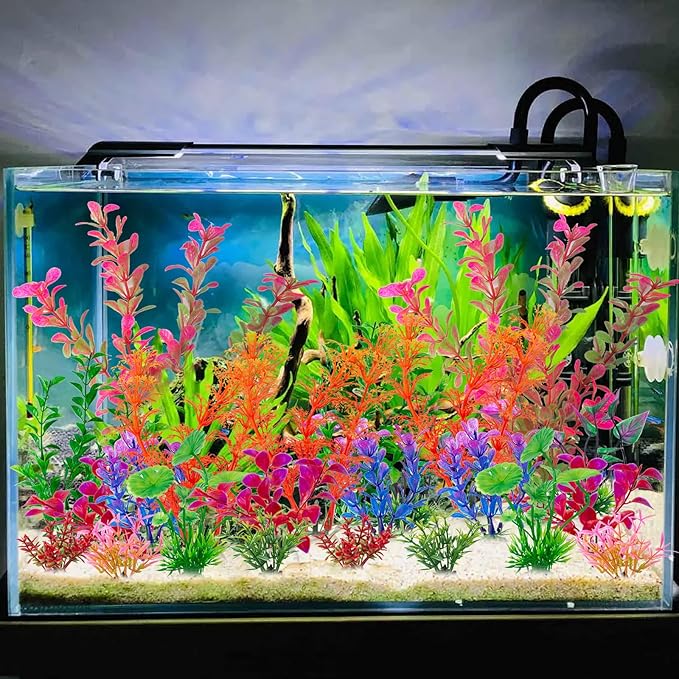 COMSUN 25 Pack Artificial Aquarium Plants, Small Size 4 inch Approximate Height Fish Tank Decorations Home Décor Plastic Red
