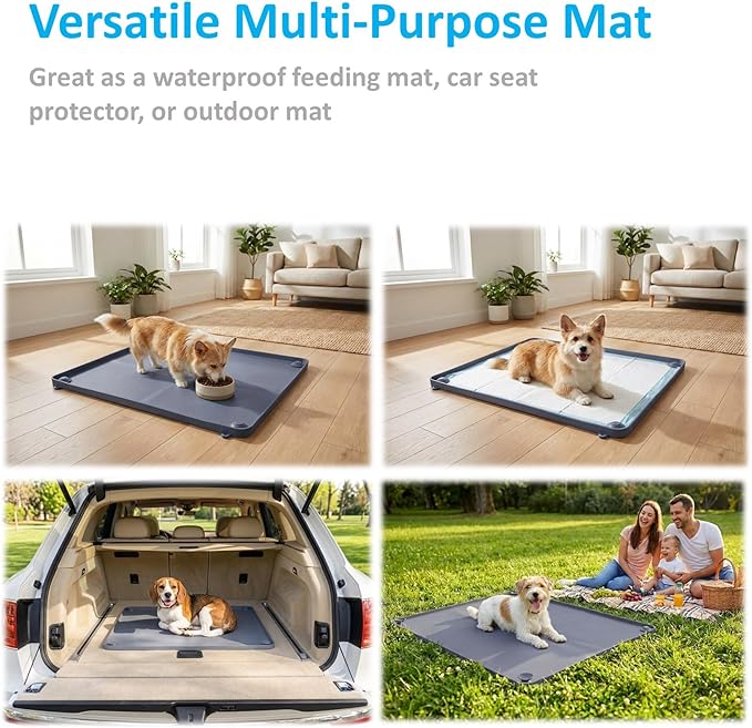 2-in-1 Silicone Dog Pee Pad Holder Tray, 24”x35” Large - Non-Slip Potty Training Tray for Medium & Large Dogs with Corner Snaps, Raised Edges - Wall-Mountable Indoor Dog Toilet & Splash Guard