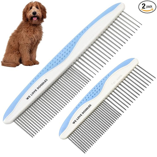 Metal Dog Combs for Grooming Matting, Doodle Brush, Dematting Pet Comb, Grooming Tools, Detangler Brush, Dematting Tools for Dogs, 2 Pack