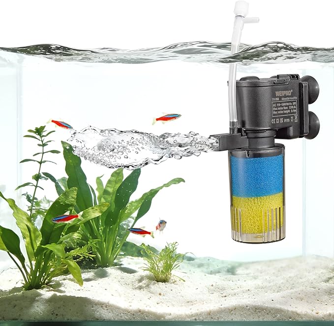 Internal Fish Tank Filter, 2-Stage Biochemical Sponge Filtration, 90GPH Fixed Water Flow Submersible Aquarium Filter Pump with Aeration for 10~15 Gallon, TH-280(90GPH)