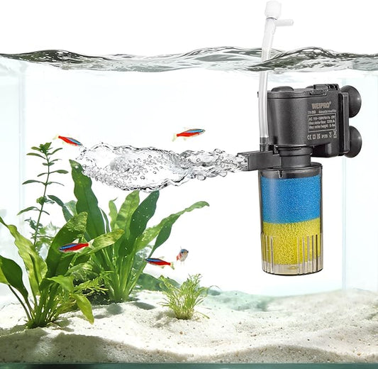Internal Fish Tank Filter, 2-Stage Biochemical Sponge Filtration, 90GPH Fixed Water Flow Submersible Aquarium Filter Pump with Aeration for 10~15 Gallon, TH-280(90GPH)