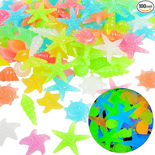 OSOPOLA 100 PCS Glow in The Dark Rocks - Mixed Color Luminous Stones Starfish-Shaped Sea Aquarium Glow Stones Fish Tank Rocks Outdoor Decor Garden Yard Walkway Pathway FD05MX100A