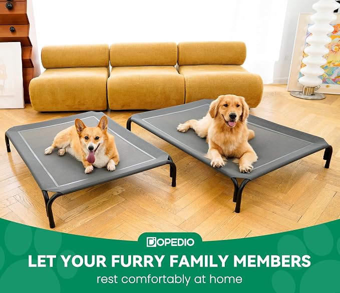 Elevated Dog Bed Raised Outdoor Dog Cot for Extra Large Dogs, Installation Requires No Tools, Frame with Washable Cooling Breathable Mesh Anti-Slip Feet, Indoor Pet Bed, Grey, 53.9 Inches