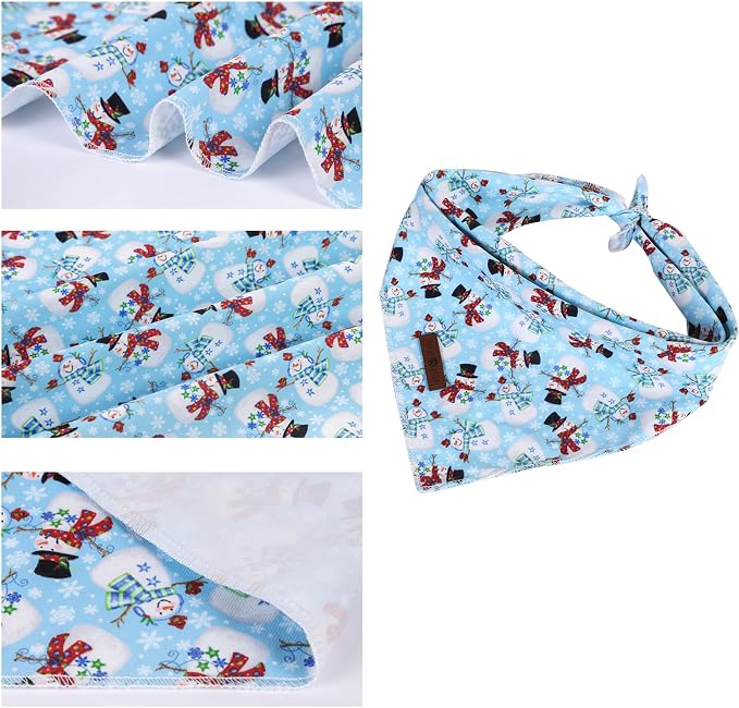 Lionet Paws Christmas Dog Bandana,Fabric Snowman Blue Dogs Kerchief for Medium Large Dogs,Dog Cotton Triangle Bibs Scarf for Girl Boy