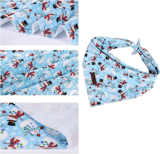Lionet Paws Christmas Dog Bandana,Fabric Snowman Blue Dogs Kerchief for Medium Large Dogs,Dog Cotton Triangle Bibs Scarf for Girl Boy