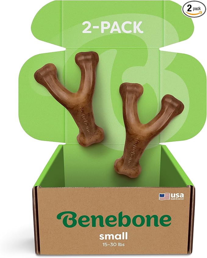 Benebone 2-Pack Wishbone Durable Dog Chew Toy for Aggressive Chewers, Real Bacon Made in USA, Small