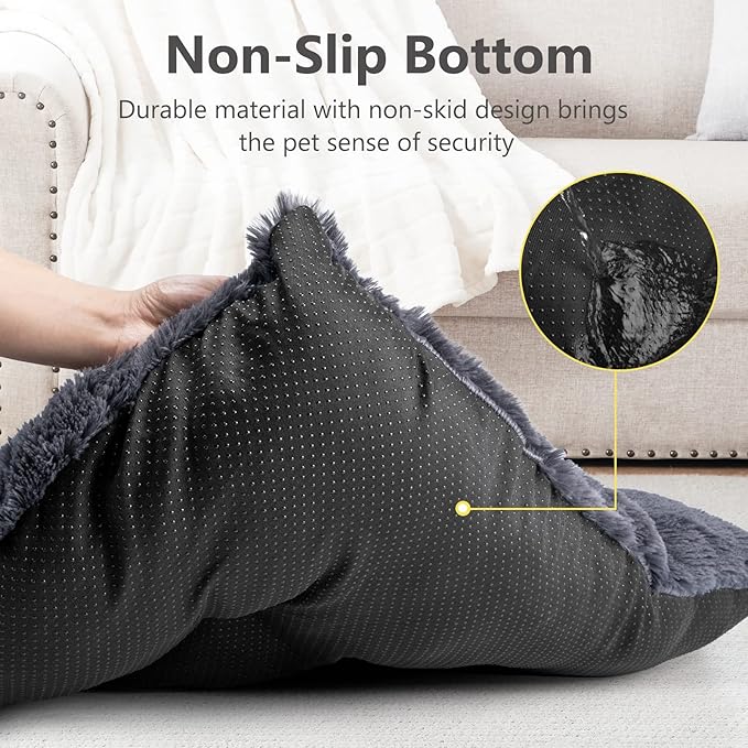 JOEJOY Large Dog Bed Crate Pad, Deluxe Plush Washable Dog Beds Fulffy Soft Kennel Pad Anti-Slip Pet Sleeping Mat for Extra Large Medium Small Dogs, 47" x 29", Grey