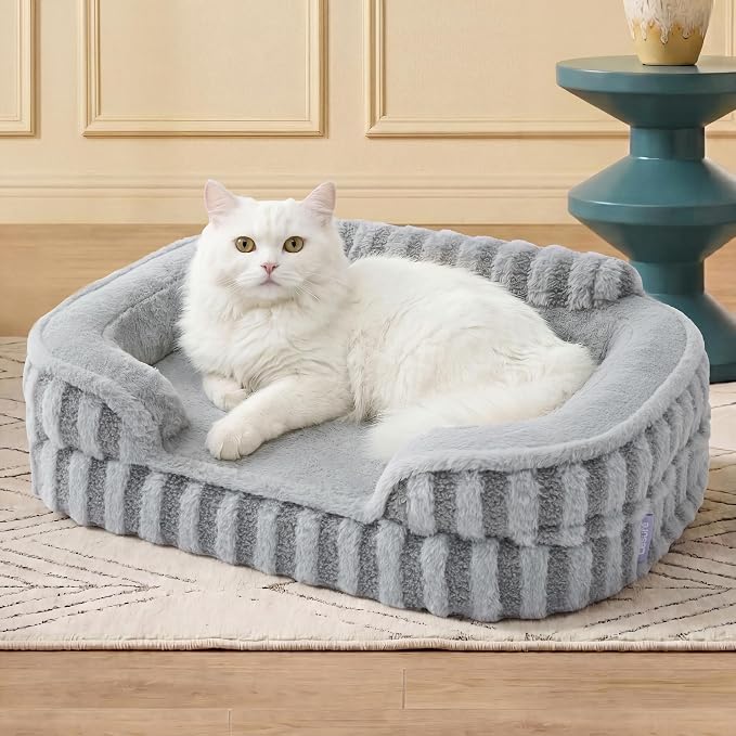 LE SURE Cute Dog Bed for Small Dogs, Orthopedic Waterproof Small Pet Beds with Sides, High Back Non-Slip Bottom and Egg-Crate Foam Puppy Couch Sofa with Washable Removable Cover, Grey