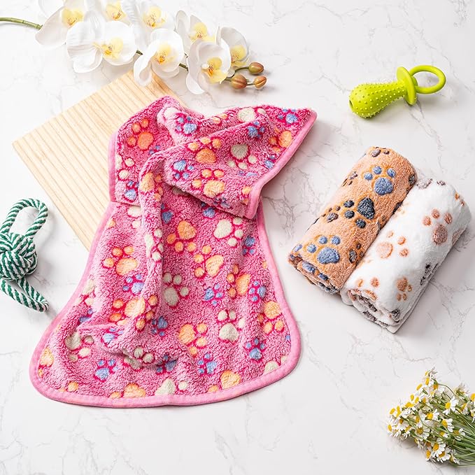 1 Pack 3 Blankets Fluffy Premium Fleece Soft Pet Blanket Flannel Throw for Cat Dog Puppy (Small 23x16'', Dot-White/Pink/Blue)
