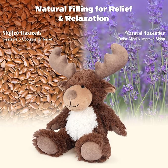 SuzziPals Heatable & Coolable Moose Stuffed Animal, Plushies Microwavable Heating Pad for Soothing & Relaxation, Lavender Scent Stuffed Plush Toys for Stress Relief, Christmas Stuffed Animals Gifts
