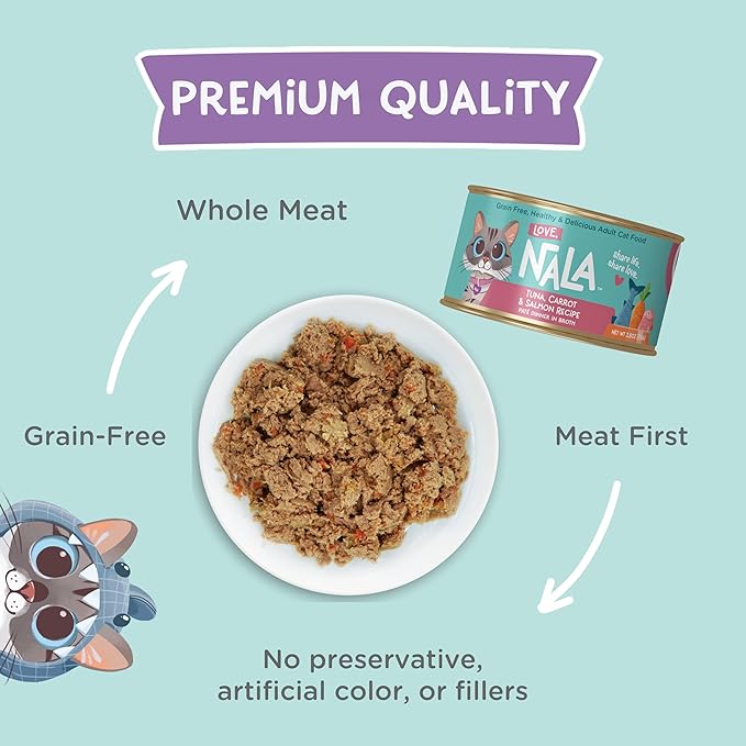 LOVE, NALA - Natural Adult Cat Wet Food - Tuna, Carrot & Salmon Pate Recipe - 2.8 oz, Pack of 24 Cans - Grain-Free, Non-GMO, No Gums, No Carrageenan