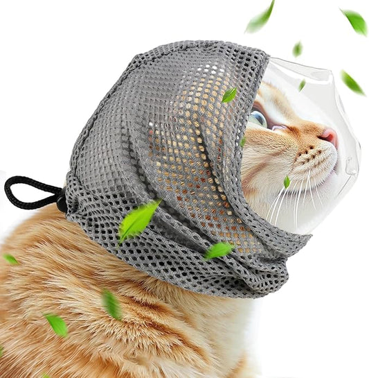 Adjustable Cat Muzzle for Grooming and Biting Prevention, Breathable TPU Material with 4 Anti-Scratch Gloves for Nail Trimming Bathing Vet Visits