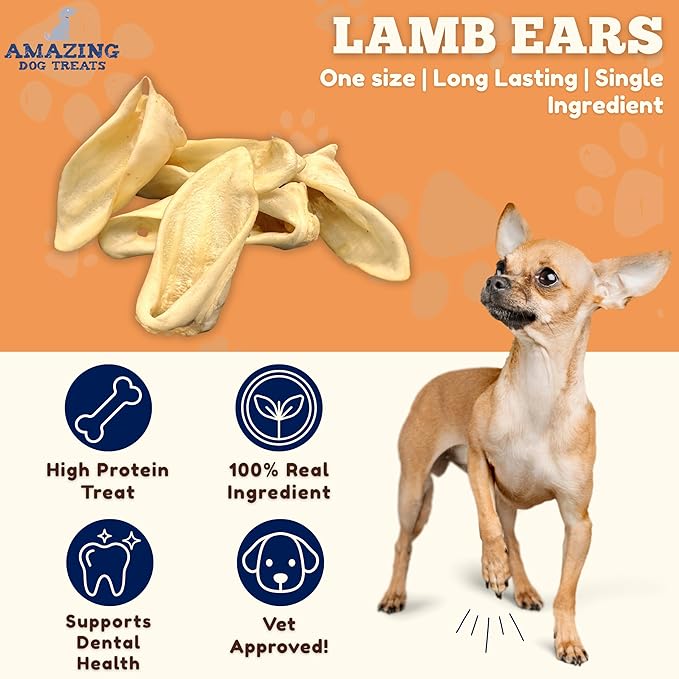 Amazing Dog Treats - Lamb Ears (10 Pcs/Pack)- Natural Dog Chews -Rawhide Alternative - No Hide Dog Bones