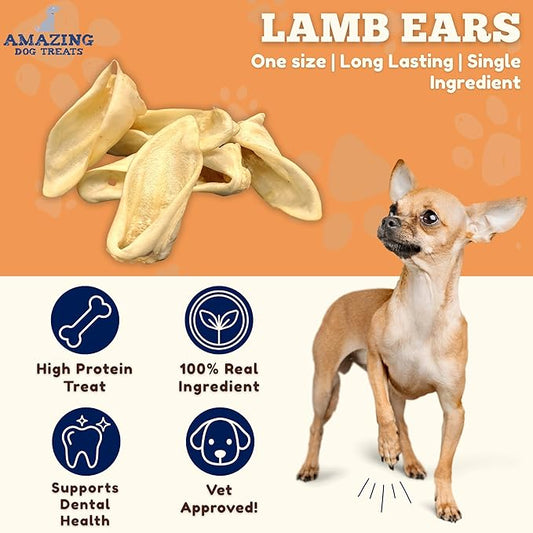 Amazing Dog Treats - Lamb Ears (10 Pcs/Pack)- Natural Dog Chews -Rawhide Alternative - No Hide Dog Bones