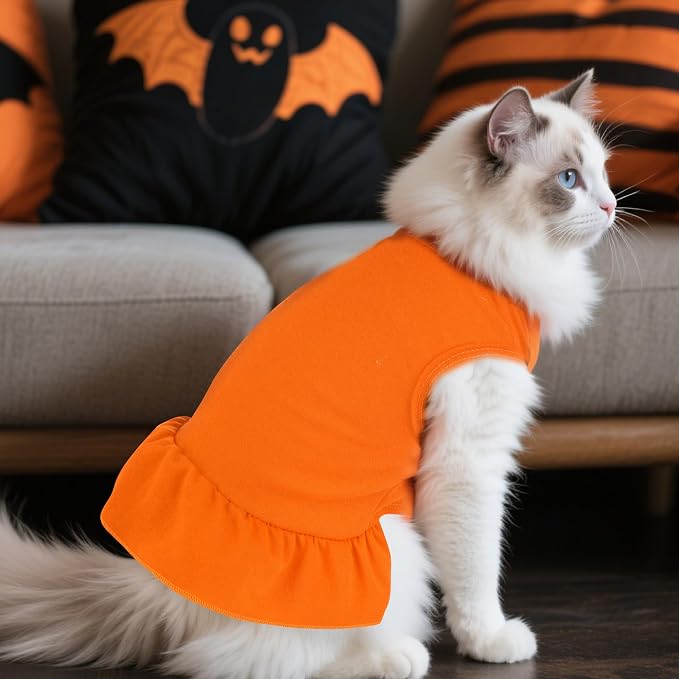 2 Pcs Dog Dresses Cat Skirt Solid Color Dog Clothes Summer Sleeveless Puppy Girl Clothes for Small Pet Dogs Cats (Purple,Orange, Small)
