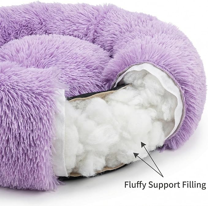Guinea Pig Bed 11.8 Inch for Small Animal，Washable Small Animal Beds，Hideout Soft & Comfortable Donut Bed for Dwarf Rabbits/Hamster/Hedgehog/Ferrets,Purple and White