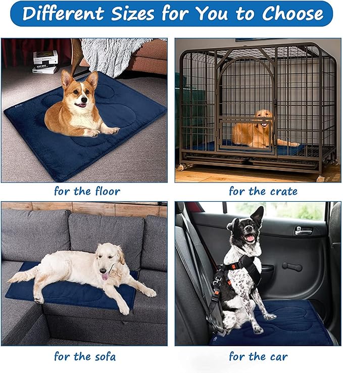 Dog Crate Pad(18"x 24"), Great Mat with Anti-Slip Bottom for Pet Sleeping, Breathable Dog Crate Bed Kennel Pad,Dark Colored to Hide Stains, Washable, Navy