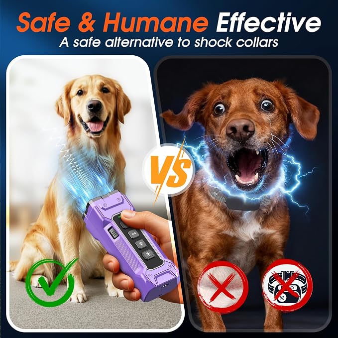Dog Bark Deterrent Devices, Anti Barking Device 3X Ultrasonic Bark Control Device 50ft Range, Rechargeable & Safe Dog Training Tool for Quiet Walks and Peaceful Homes