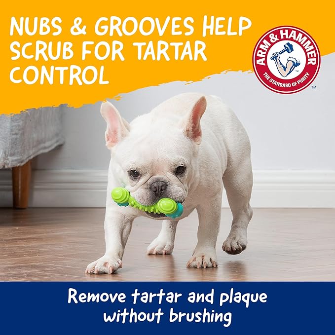 Arm & Hammer Nubbies Duality Bone Dog Dental Chew Toy, Green Apple Flavor, Baking Soda Infused, Nubby Grooves Reduce Plaque and Tartar, No Stuffing, for Moderate Chewers - 24 Pack