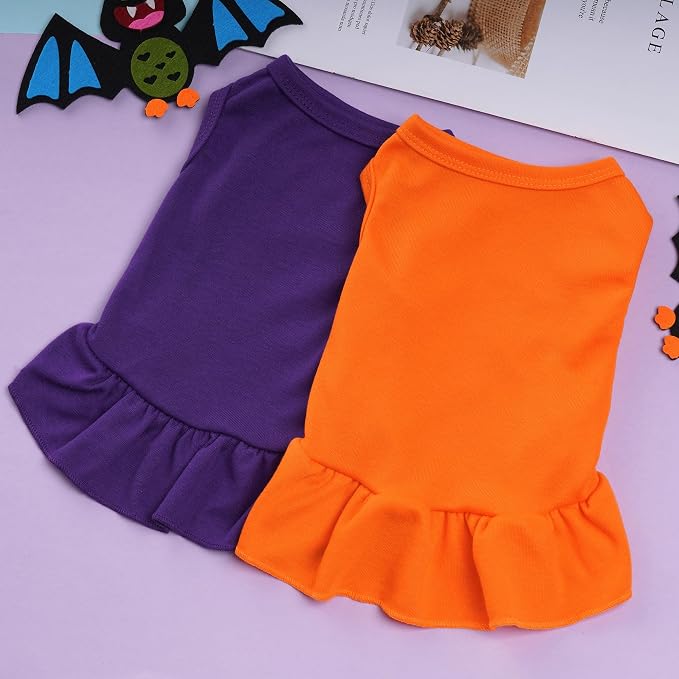2 Pcs Dog Dresses Cat Skirt Solid Color Dog Clothes Summer Sleeveless Puppy Girl Clothes for Small Pet Dogs Cats (Purple,Orange, Large)