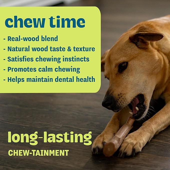 Pupstages Super Dogwood Dog Chew Toy, Made in the USA – Real-Wood Blend, Natural Wood Flavor & Texture, Moderate Chewers, Small, 7.5"