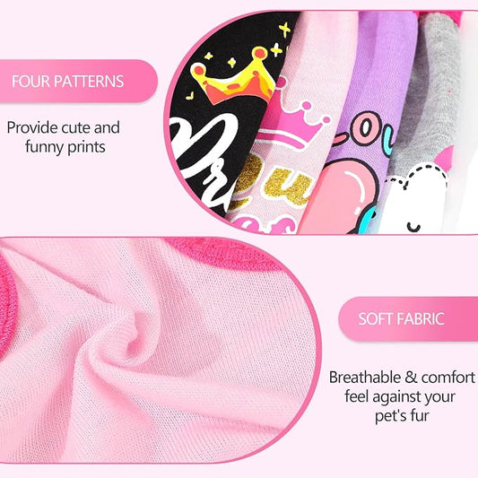 4 Pack Dog Shirts for Small Dogs Spring Summer Printed Puppy Clothes Cute Pet T Shirts Dog Clothes for Small Dogs Cats Girl (Grey+Pink+Purple,Black, XXS)