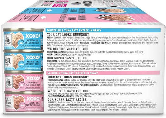 I&Love&You XOXOs Mix Pate Wet Cat Food, Variety Pack, Grain Free, Artificial Preservatives Free, 36 Ounces,(12 x 3 Ounce)