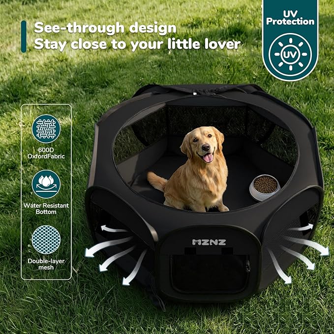 Dog Playpen, Portable Puppy Pet Crate Indoors for Small/Medium/Large Dogs Cats Rabbits, Foldable Dog Cage Enclosure for Outdoor, Pop Up Dogs Tent Kennel with Carrying Case, Whole Black