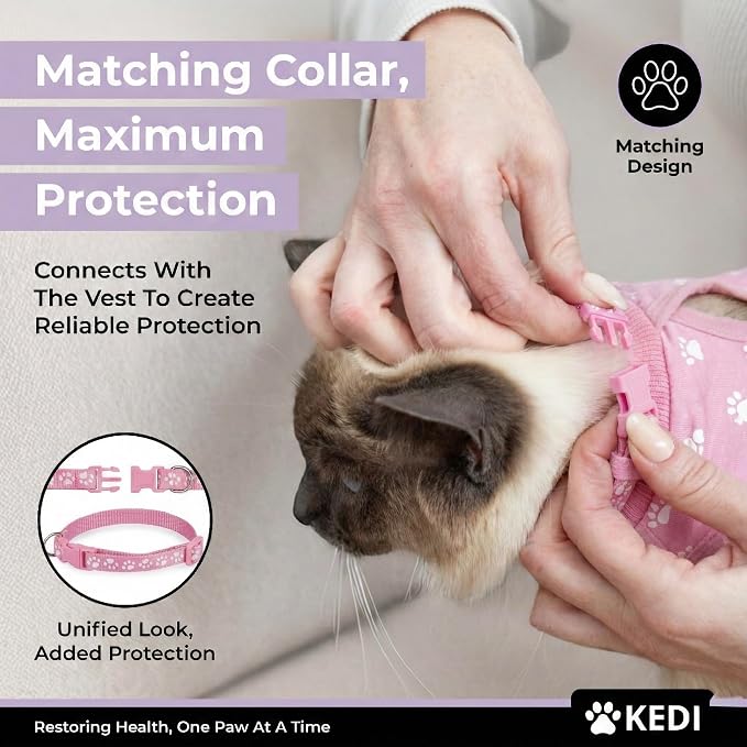 Kitten Recovery Suit Female, Kitten Onesie After Spay, Cat Surgery Suit Female After Surgery, Cone alternatives for Cats (Pink, Small)