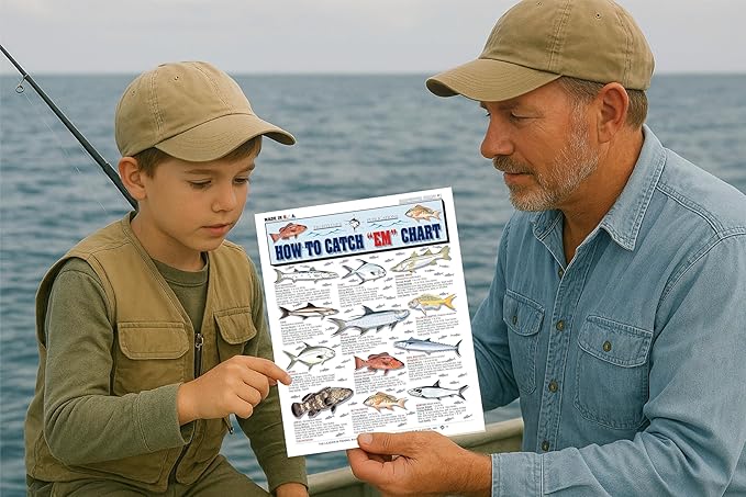 Saltwater Fish Identification Chart Set - Waterproof Quick Reference Fishing Guides - 100+ Species ID - (Atlantic and Pacific) - Double-Sided & Easy to Read - Great Gift for Beginners