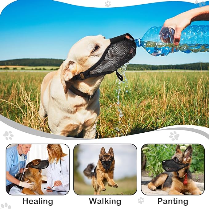 Dog Muzzle, Soft Air Mesh Muzzles for Large Sized Dogs, Breathable Dog Mussels for Scavenging Biting Licking & Barking, Adjustable Mouth Guard with Front Opening, Allows Panting and Drinking (Black,L)