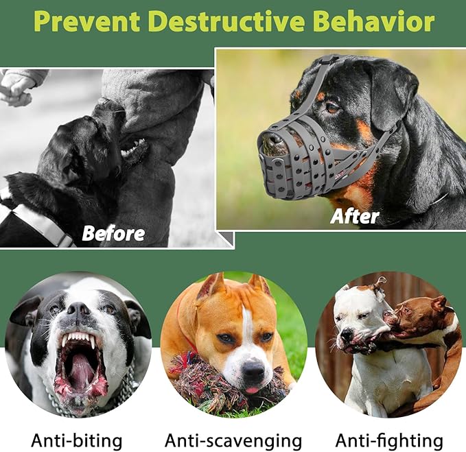 Mayerzon Pitbull Muzzle, Lightweight Basket Muzzle for Large Medium Dogs Rottweiler Amstaff to Prevent Biting Eating, Safe for Grooming Vet Visits Training, Allows to Pant Drink, Adjustable & Sturdy