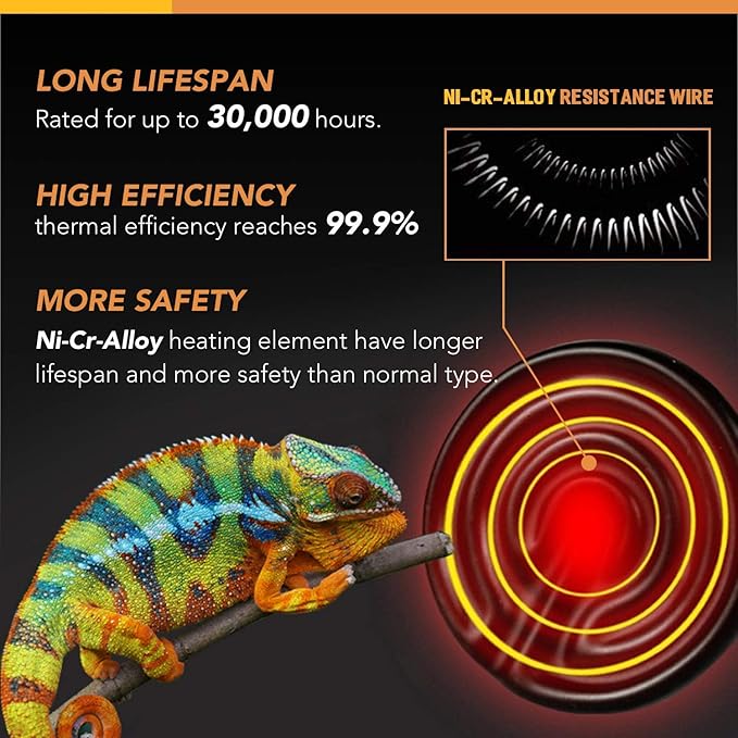 Simple Deluxe Reptile Heat Lamp Bulb Ceramic Heat Emitter 40W/60W/100W/150W/250W, No Light Emitting Brooder Coop Heater for Amphibian Pet & Incubating Chicken Black