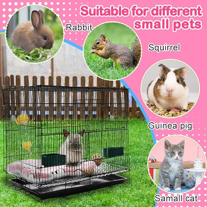 Abbylike 22 Pcs Rabbit Starter Kit with Cage, Rabbit Grooming Kit Bunny Cage Set with Bed, Litter Box, Water Bottle, Feeders, Toys, Grooming Cleaning Supplies for Indoor Rabbits Small Pets(Pink)