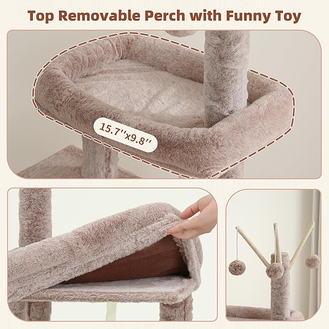 Gitelsnour Cat Tree for Indoor Cats, Cat Tower with Scratching Post for Small Cats and Kittens, Cat House with Removable Top Platform and Fluffy Balls, Hanging Cat Basket, Mushroom GCT006SMU