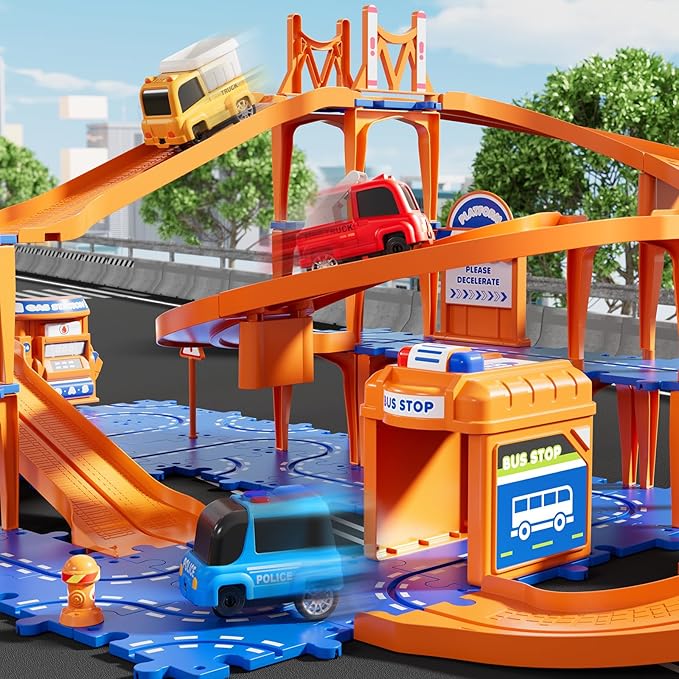 NIPLOOOW Puzzle Race Car Track Set for Kids 3-5, Floor Puzzle Track Car Set, Toddler Toys for 3 4 5 6 Years Old Boys, Toys Gift for Kids Boys Girls Age 3 4 5 6 7 8 Years Old