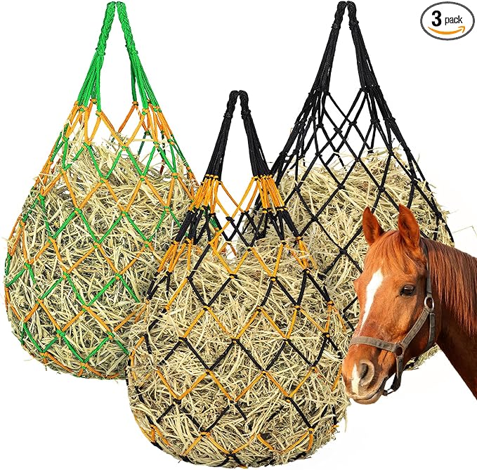 YedsIntu 3 Pcs Hay Bags for Horses, Hay Nets for Horses Goat Sheep,Goat Hay Feeder for Slower Feeding,Strong Load-Bearing Hay Bag Hanging for Horse Stable Trailer