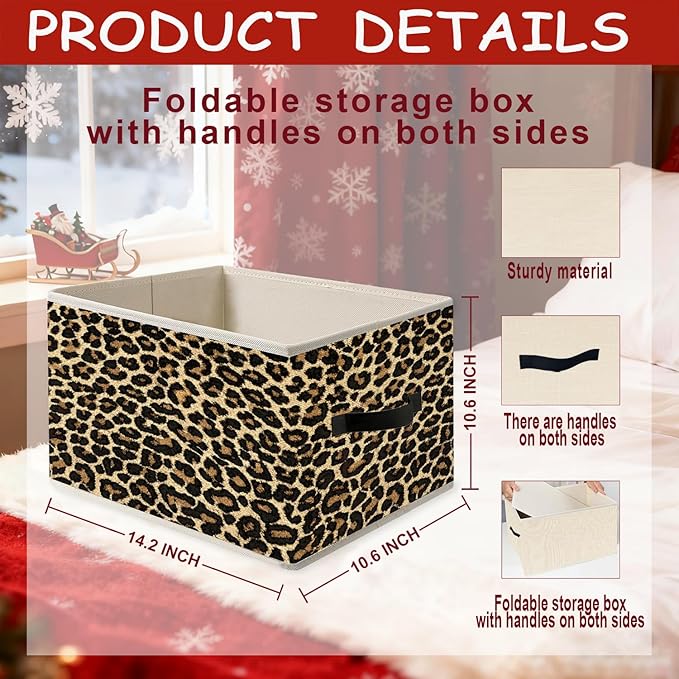 Brown Leopard Print Storage Bins, Cheetah Room Decor, Girly Y2k Wild Western Cheetah Foldable Closet Organizers Storage Basket Toybox for Girls Room Dorm Clothes Bed Sheets Blankets Toys