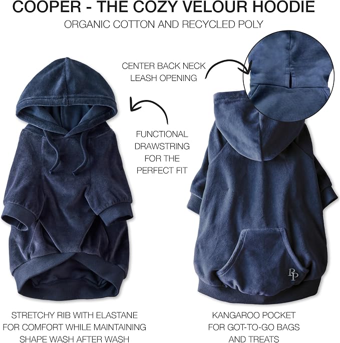 Pet Passion Cooper II Organic Cotton Velour Dog Hoodie Pet Coat for Small, Medium and Large Dogs, Navy, XX-Large (70-110 lbs)