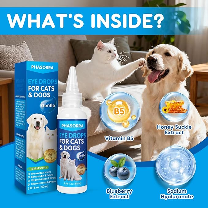 Dog & Cat Eye Drops, Soothing Eyes, Relieve Eye Irritation & Itching, Redness, Gentle and Safe - 2 fl oz