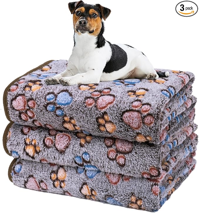 Dono 1 Pack 3 Dog Blankets for Small Dogs, Soft Fluffy Paw Print Pattern Fleece Pet Blanket Warm Sleep Mat, Puppy Kitten Blanket Doggy Mat for Dog Cat Kitten Doggy (40 * 30")