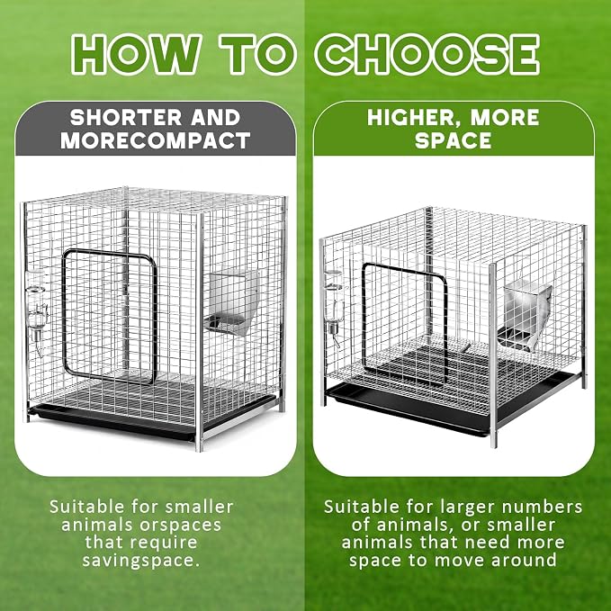 1 Set 24 x 24 x 16 Inch Stackable Rabbit Breeding Cage Complete Kit with Feeder and Water Bottle Foldable Metal Small Hutch with Tray and Stand for Guinea Pig Ferret Bunny Easy to Clean