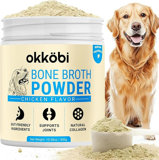 Bone Broth for Dogs - All-Natural Food Topper for Picky Eaters - Powder Supplement for Joint Health, Digestion & Hydration, 10.5oz (Chicken)