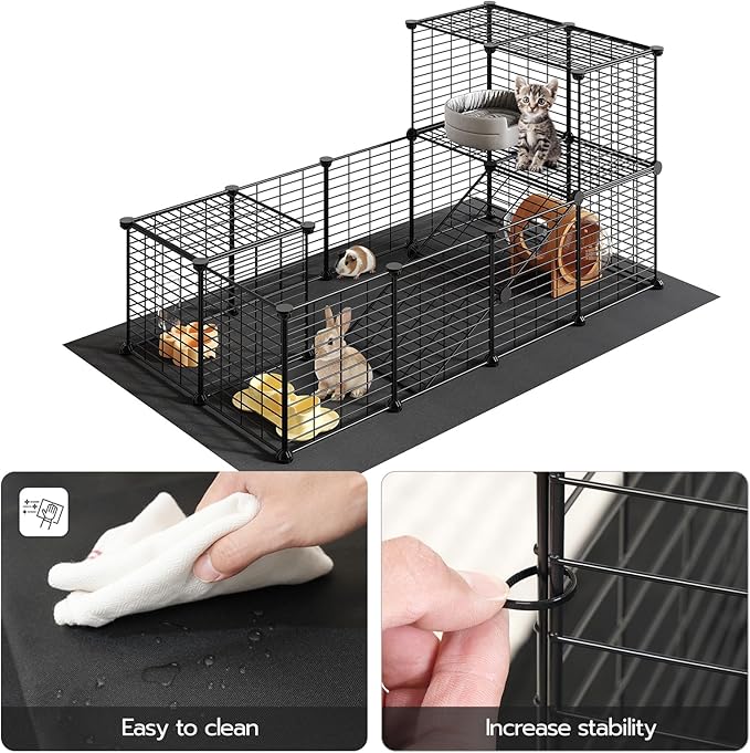 HOOBRO 24 Panels Guinea Pig Cage with Waterproof Mat, Small Animal Playpen, Rabbit Cage, Bunny Cage, Chicken Cage, Pet Playpen, Indoor Outdoor Yard Fence, 57 x 31.5 x 23.6 Inches, Black BK03PP03