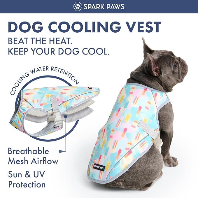 Spark Paws Dog Cooling Vest - SPF 50 UV Sun Protection - Summer Heat Relief Gear for Dogs, Lightweight, Evaporative Cooling - Dog Anxiety Relief Vest During Hot Days - Popsicles - Size L