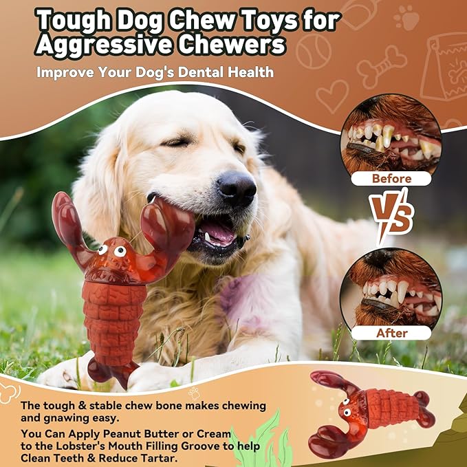 BIKIISEN Squeaky Dog Toys for Aggressive Chewers for Large Dogs, Interactive Chew Toys to Keep Them Busy, Indestructible Toys, Tough Toys for Medium Large Dogs (Red)